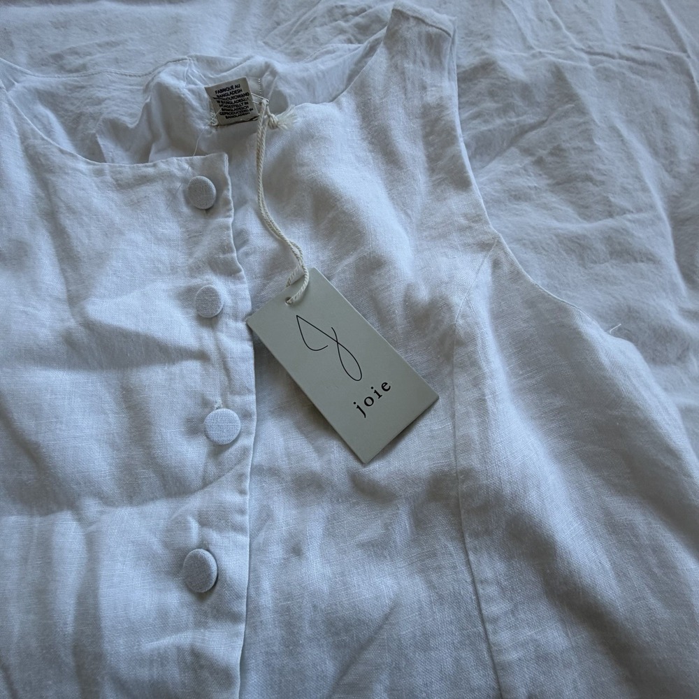 Jolie Womens L White 100% Linen Sleeveless Button Front Top Blouse NWT - Picture 3 of 7